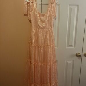 Lulu's Jacquard Tie Strap Maxi Dress